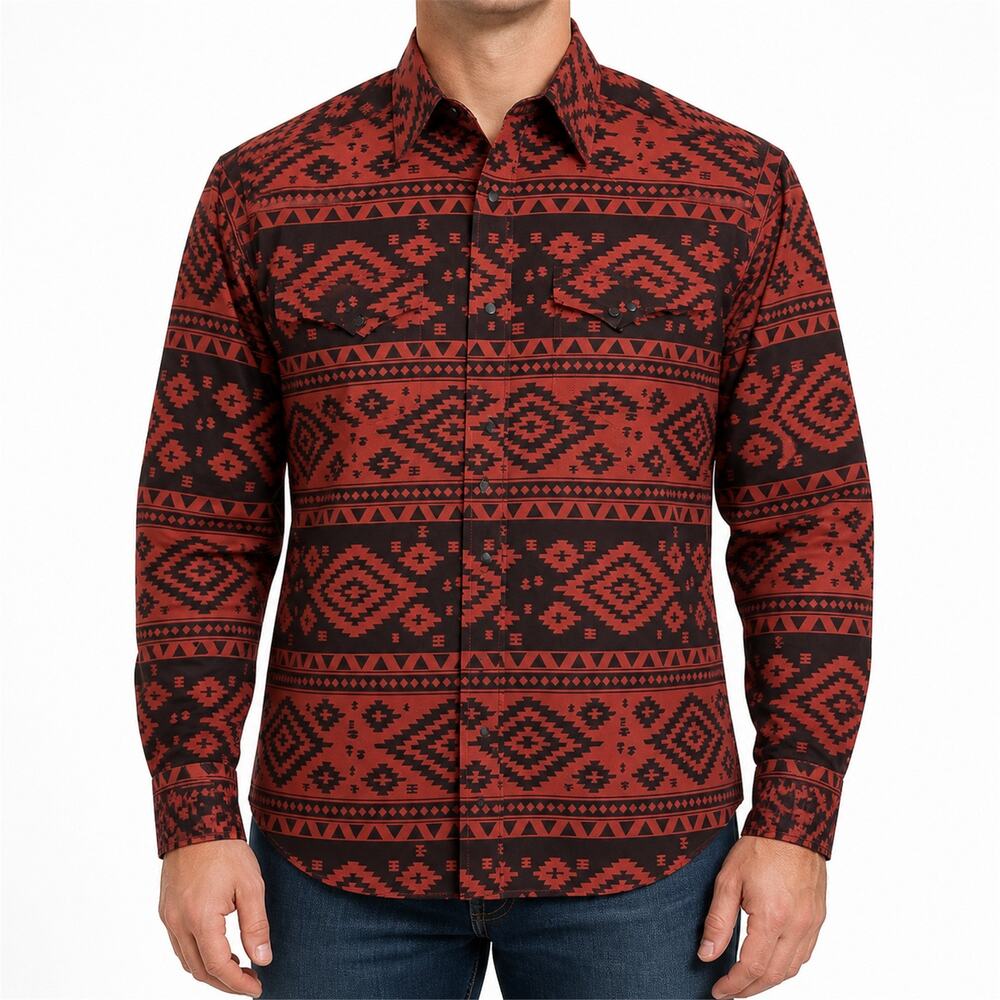 Panhandle Slim Shirt Mens Extra Large Red Black Aztec Western Pearl Snap Rodeo